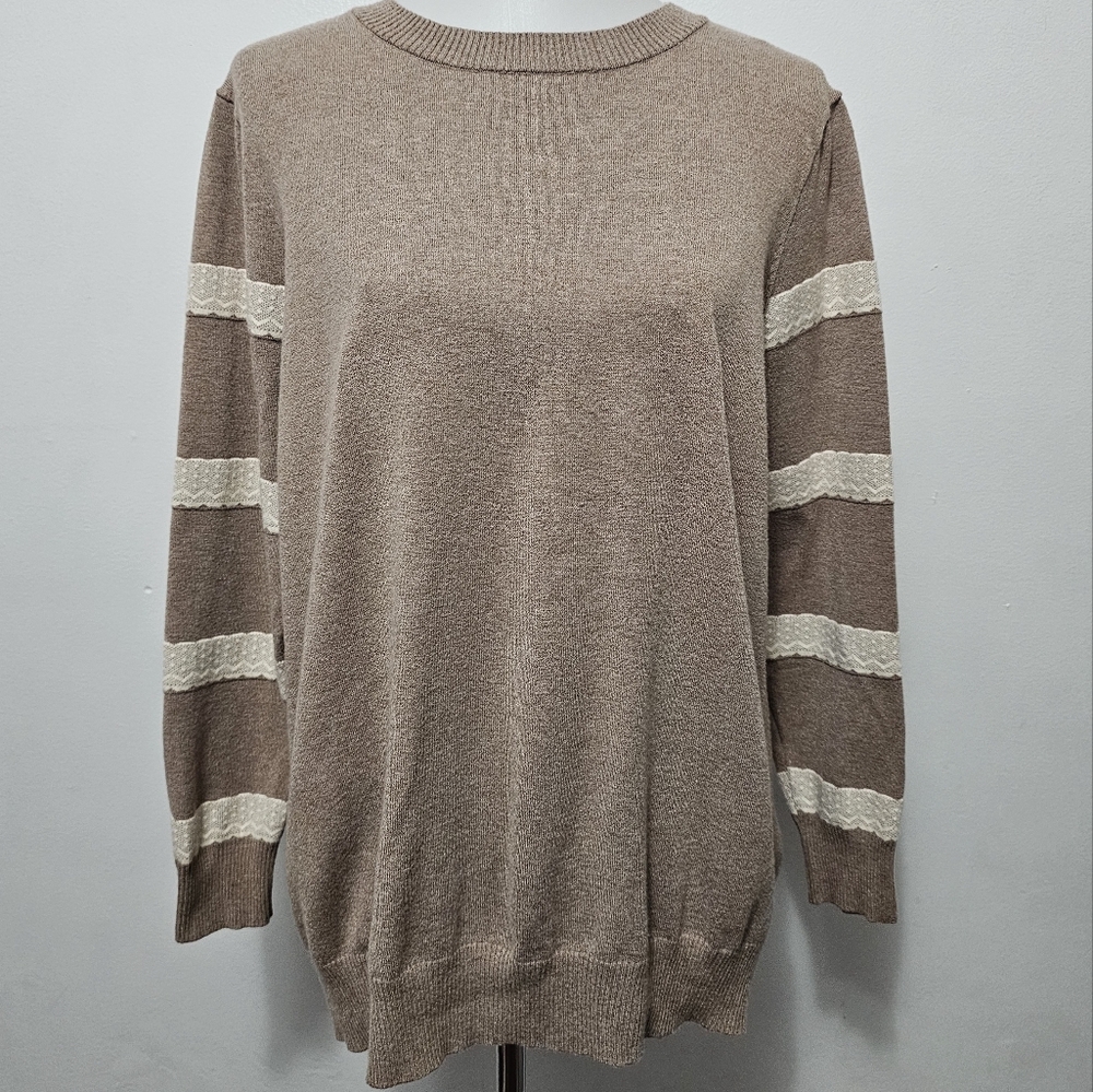 C&K Designs Taupe Lace Detail Crewneck Sweater Size XL